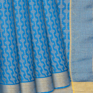 Blue Woven Tussar Silk Saree With Stripes-Blue