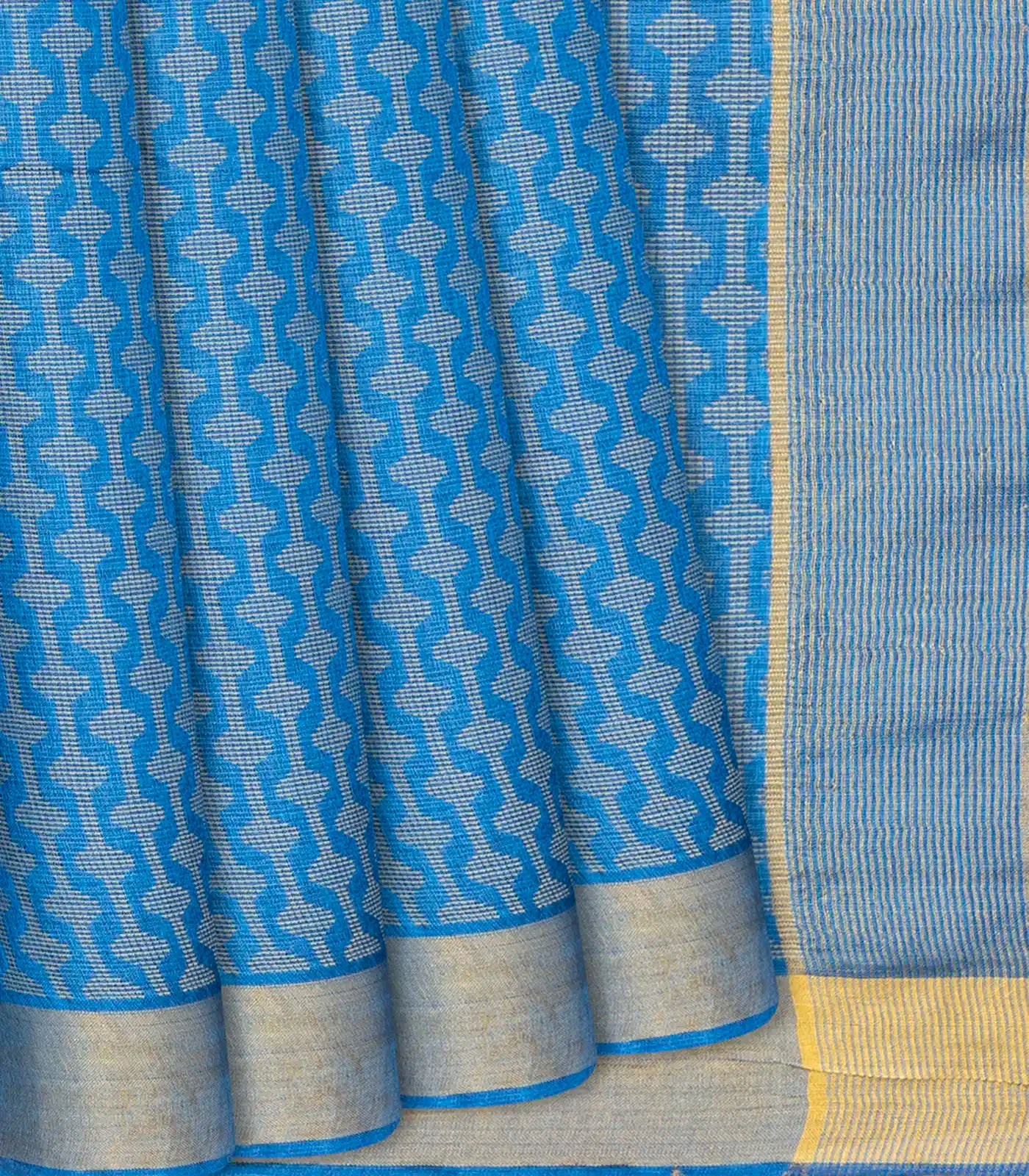 Blue Woven Tussar Silk Saree With Stripes-Blue