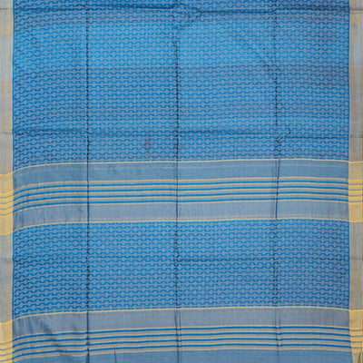 Blue Woven Tussar Silk Saree With Stripes-Blue