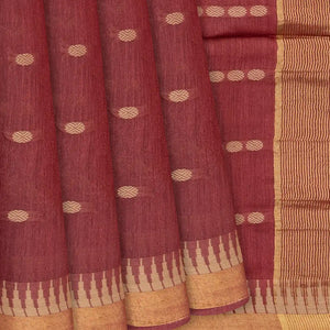 Brown Woven Tussar Silk Saree With Rudraksham Motifs-Brown