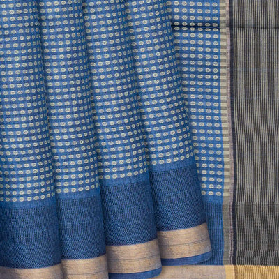 Steel Blue Woven Tussar Silk Saree With Button Motifs-Steel Blue