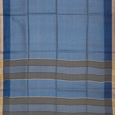 Steel Blue Woven Tussar Silk Saree With Button Motifs-Steel Blue