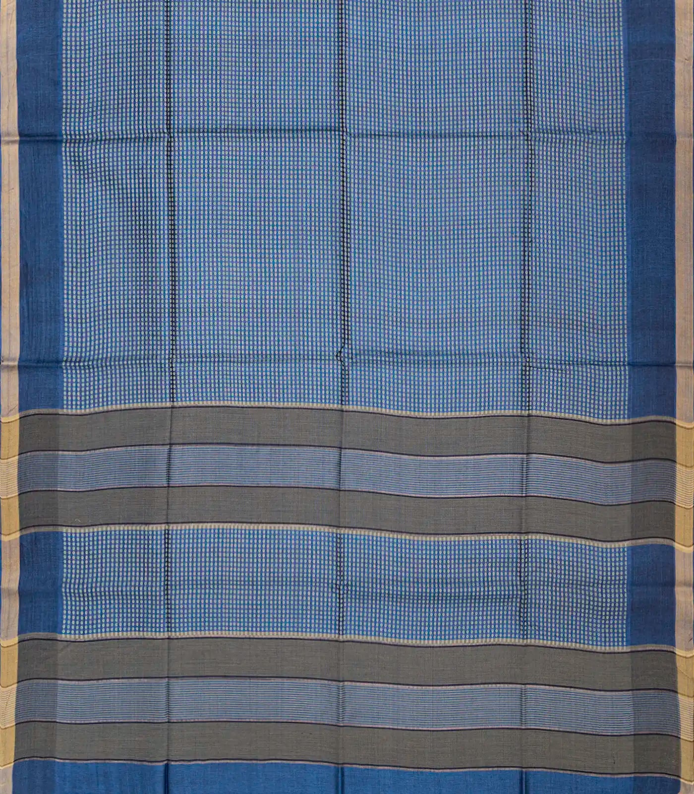 Steel Blue Woven Tussar Silk Saree With Button Motifs-Steel Blue