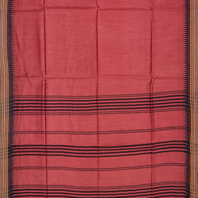 Chestnut Pink Woven Tussar Silk Saree With Temple Border-Chestnut Pink