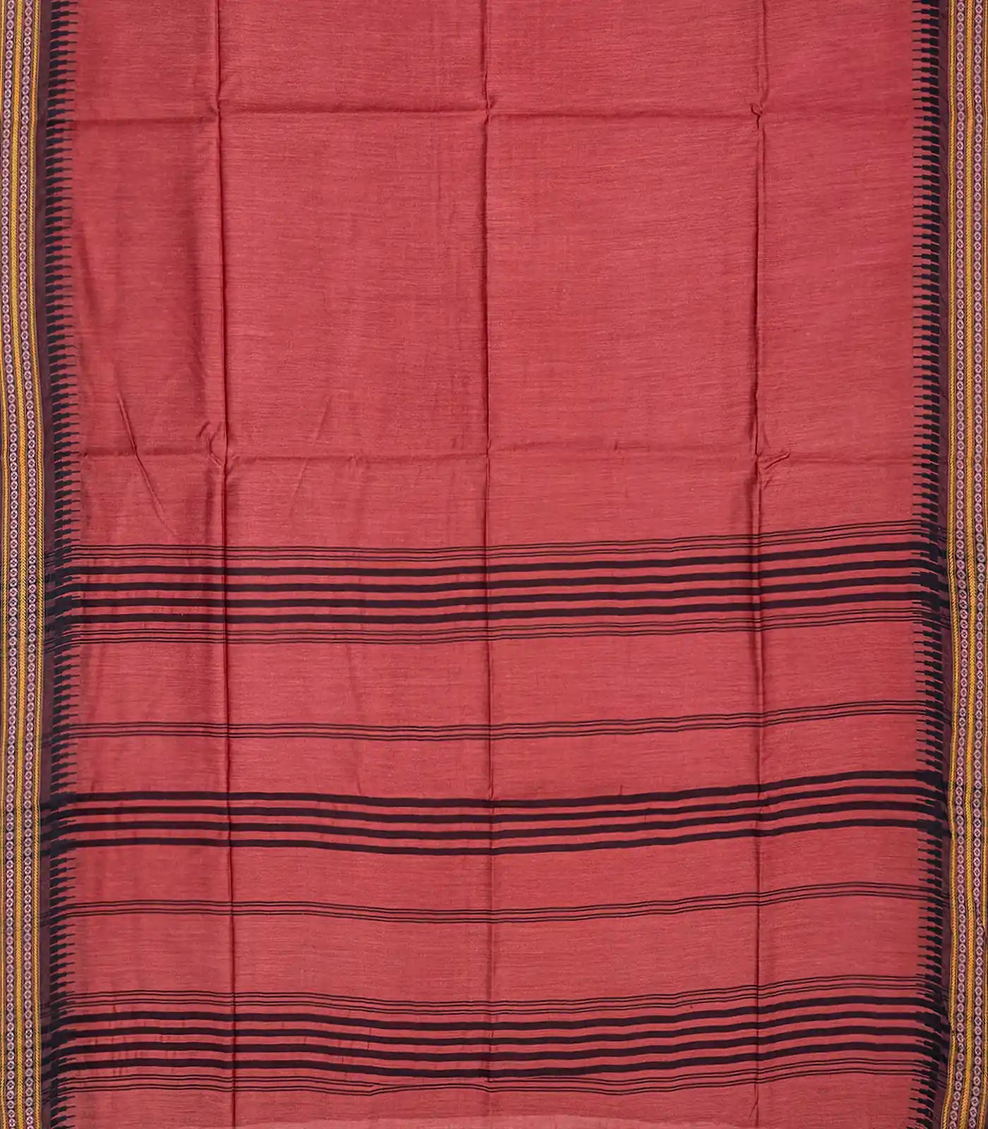 Chestnut Pink Woven Tussar Silk Saree With Temple Border-Chestnut Pink