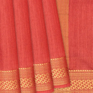 Peach Woven Tussar Silk Saree With Half Diamond Border-Peach