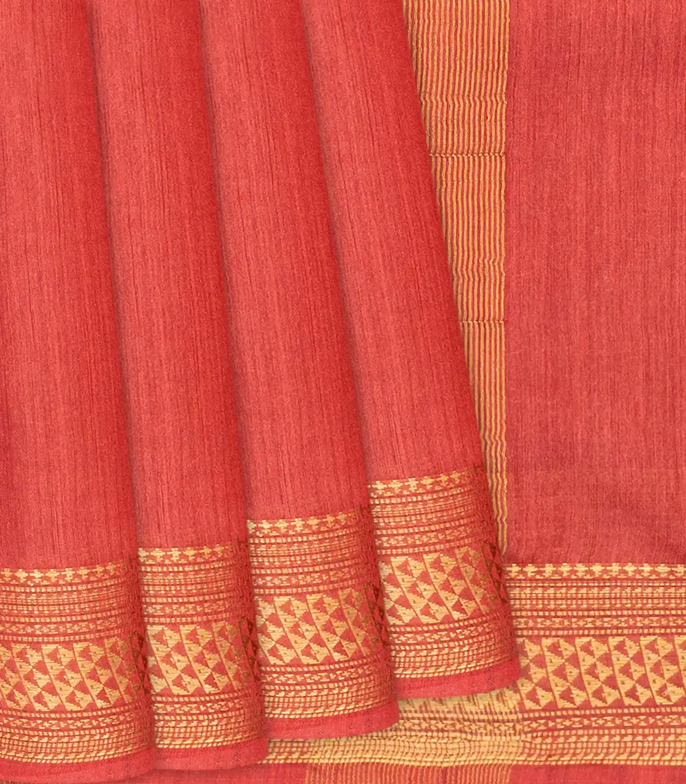Peach Woven Tussar Silk Saree With Half Diamond Border-Peach