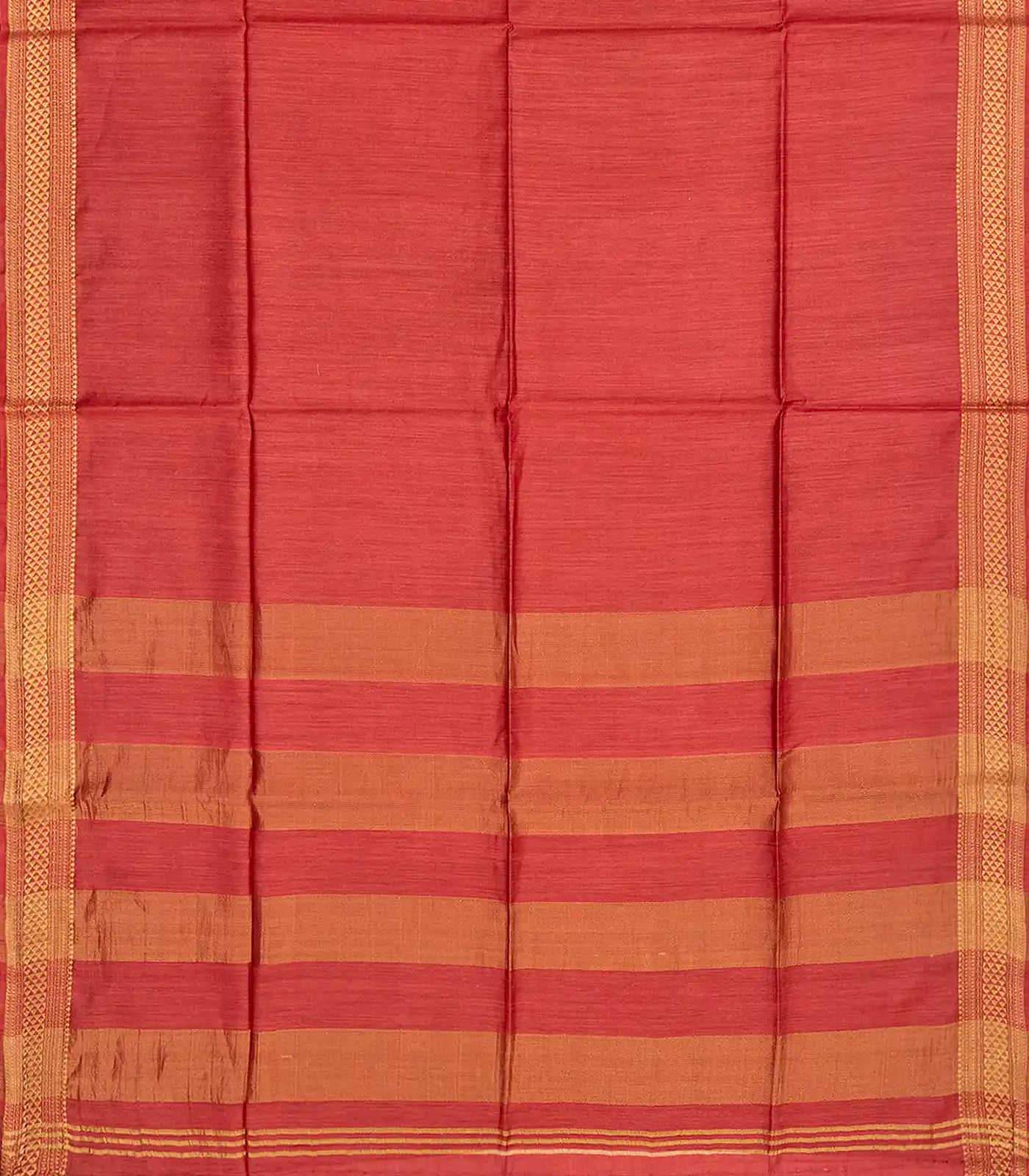 Peach Woven Tussar Silk Saree With Half Diamond Border-Peach