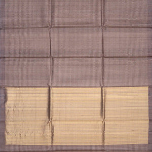 Dark Grey Handloom Tussar Silk Saree With Checks-Dark Grey