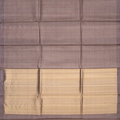Dark Grey Handloom Tussar Silk Saree With Checks-Dark Grey