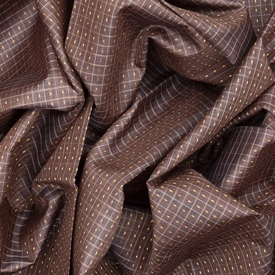 Dark Grey Handloom Tussar Silk Saree With Checks-Dark Grey