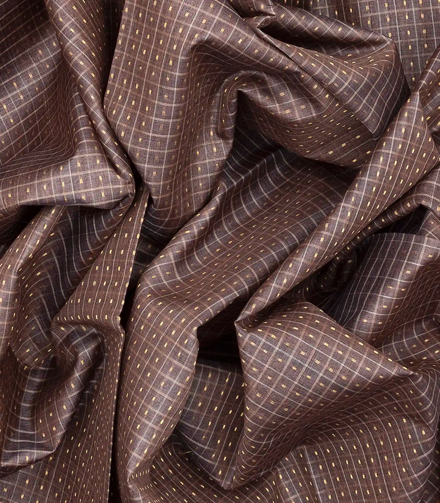 Dark Grey Handloom Tussar Silk Saree With Checks-Dark Grey