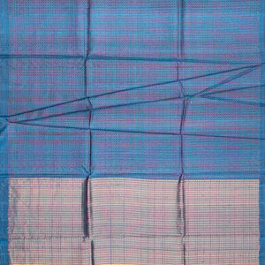 Steel Blue Handloom Tussar Silk Saree With Checks-Steel Blue