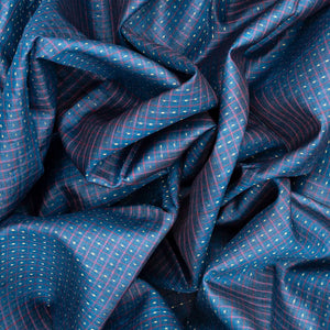 Steel Blue Handloom Tussar Silk Saree With Checks-Steel Blue