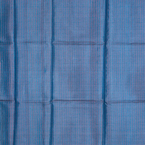 Steel Blue Handloom Tussar Silk Saree With Checks-Steel Blue