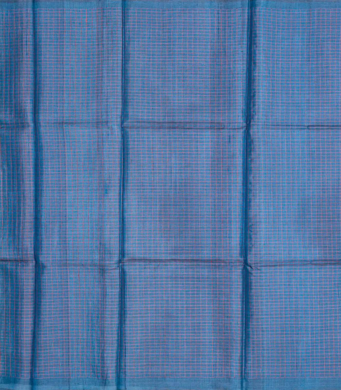 Steel Blue Handloom Tussar Silk Saree With Checks-Steel Blue