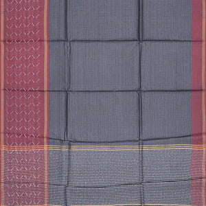 Dark Grey Woven Tussar Silk Saree With Stripes-Dark Grey