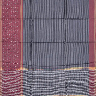 Dark Grey Woven Tussar Silk Saree With Stripes-Dark Grey