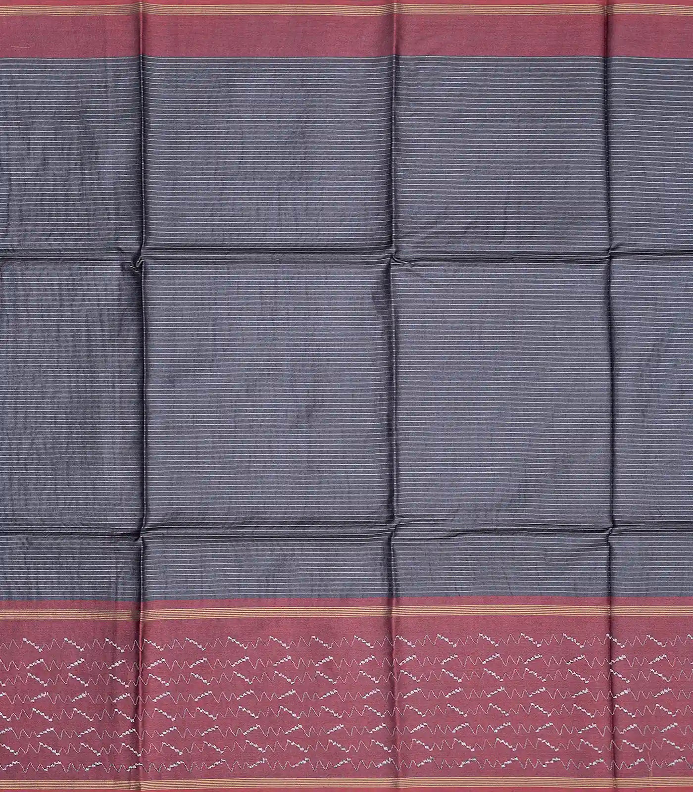 Dark Grey Woven Tussar Silk Saree With Stripes-Dark Grey