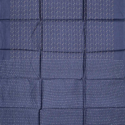 Steel Blue Woven Tussar Silk Saree With Chevron Stripes-Steel Blue
