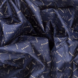 Steel Blue Woven Tussar Silk Saree With Chevron Stripes-Steel Blue