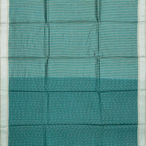 Shadow Green Woven Tussar Silk Saree With Dotted Stripes-Shadow Green