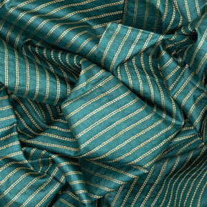 Shadow Green Woven Tussar Silk Saree With Dotted Stripes-Shadow Green