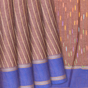 Brown Woven Tussar Silk Saree With Dotted Stripes-Brown