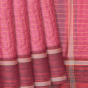 Chestnut Pink Woven Tussar Silk Saree With Dotted Checks-Chestnut Pink