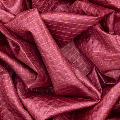 Chestnut Pink Woven Tussar Silk Saree With Dotted Checks-Chestnut Pink