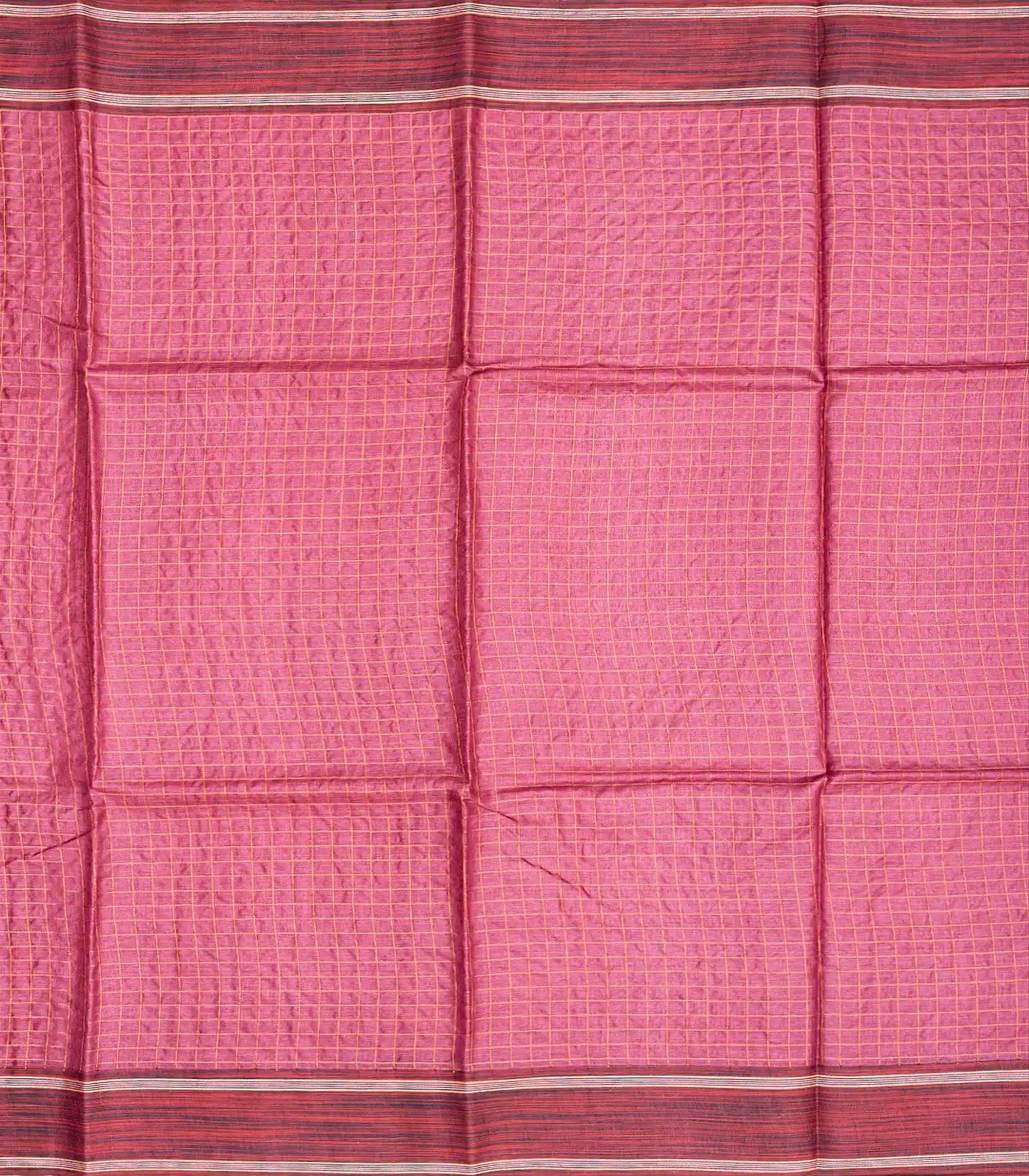 Chestnut Pink Woven Tussar Silk Saree With Dotted Checks-Chestnut Pink