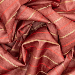Dark Peach Woven Tussar Silk Saree With Multi Stripes-Dark Peach