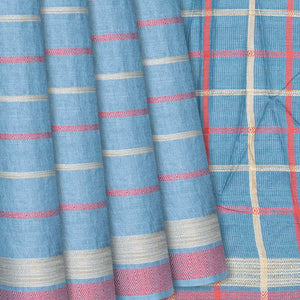 Light Blue Woven Tussar Silk Saree With Multi Stripes-Light Blue