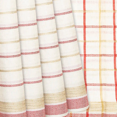 Off White Woven Tussar Silk Saree With Multi Stripes-Off White