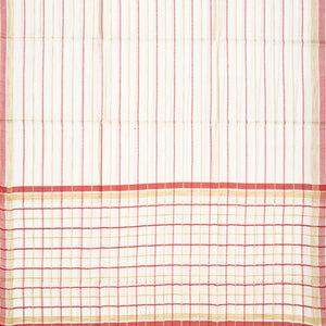 Off White Woven Tussar Silk Saree With Multi Stripes-Off White