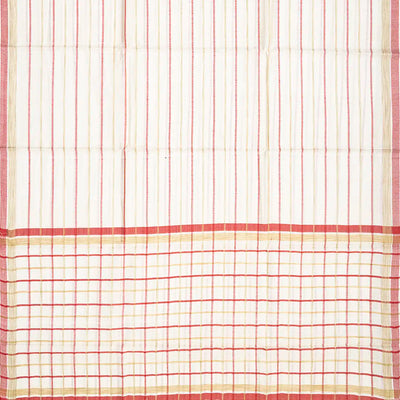 Off White Woven Tussar Silk Saree With Multi Stripes-Off White