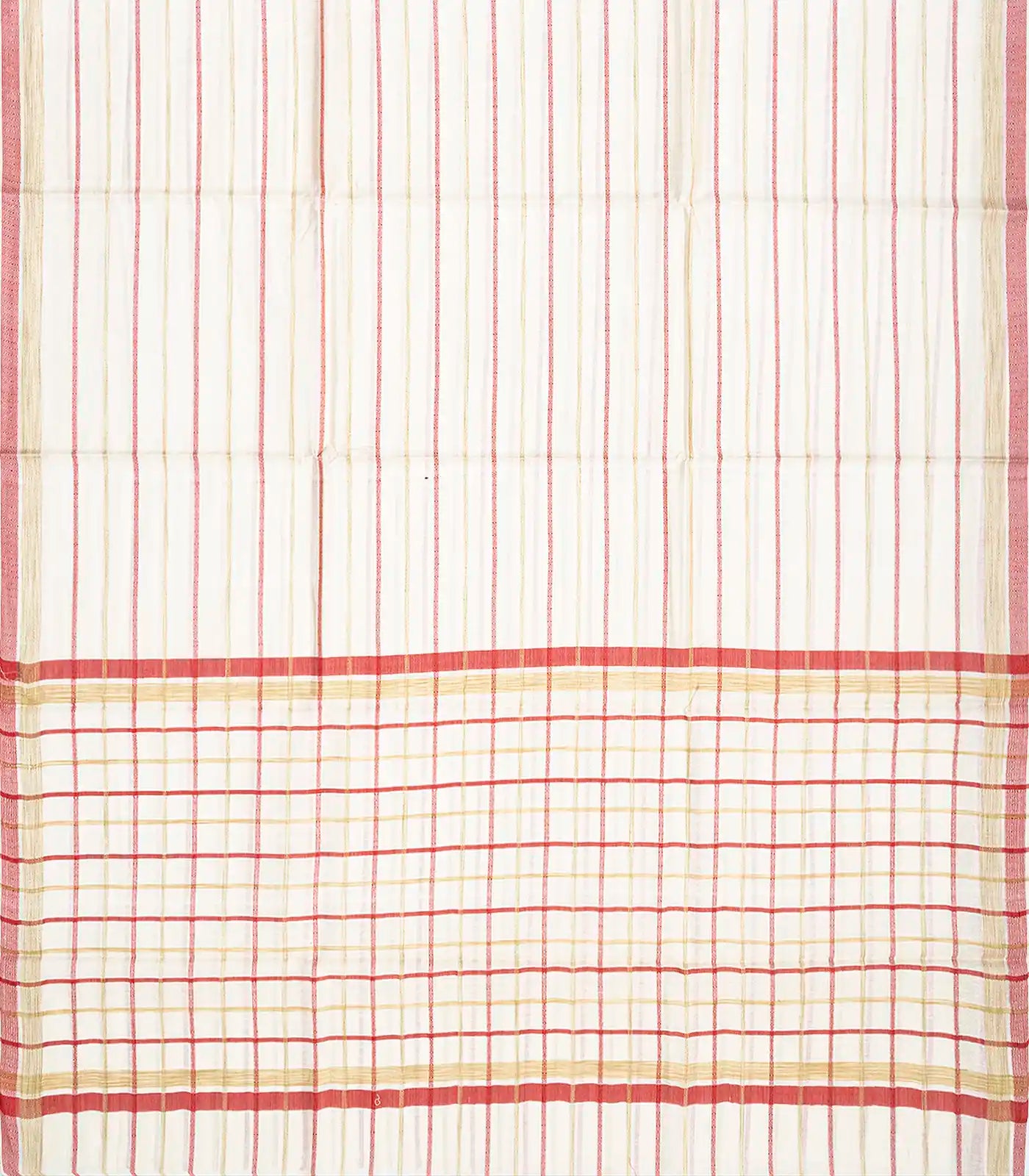 Off White Woven Tussar Silk Saree With Multi Stripes-Off White