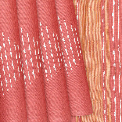 Light Peach Woven Tussar Silk Saree With Embroidered Motifs-Light Peach