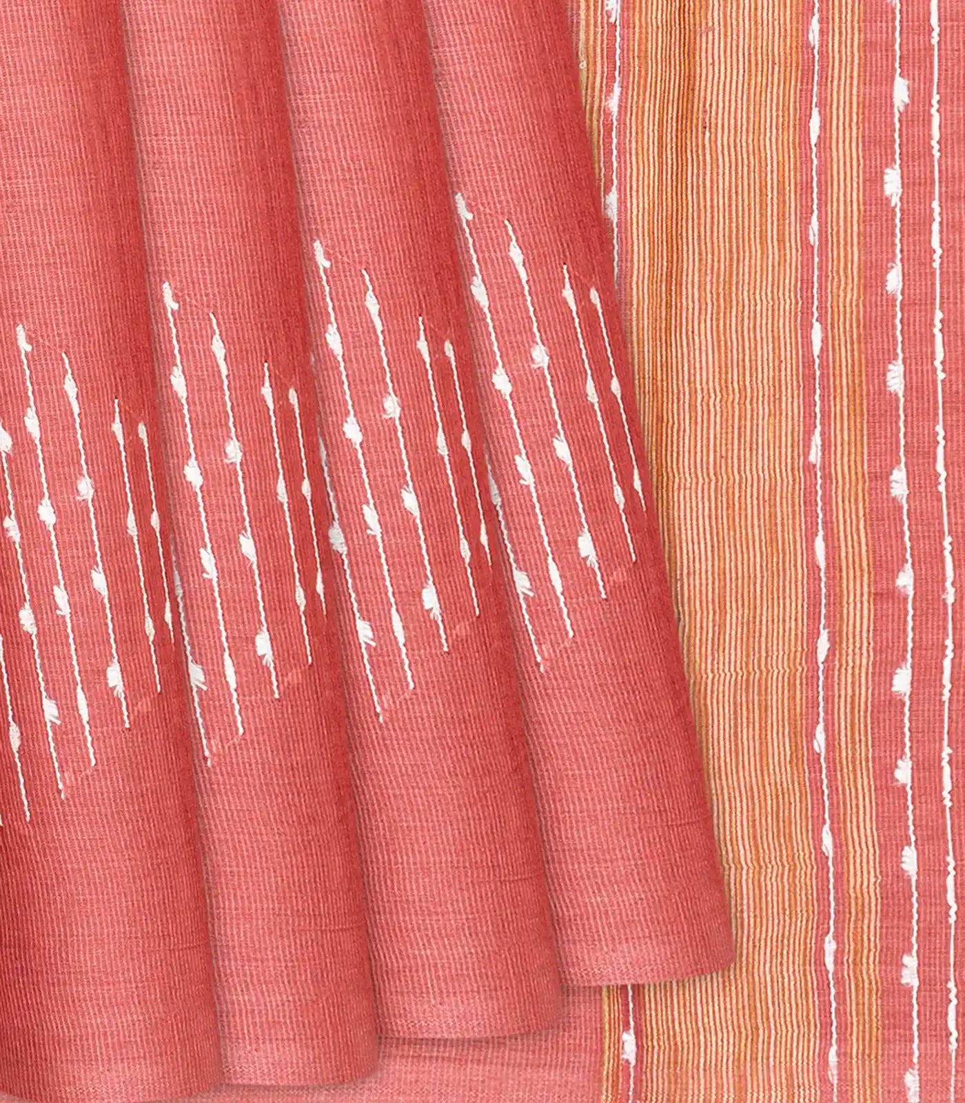 Light Peach Woven Tussar Silk Saree With Embroidered Motifs-Light Peach
