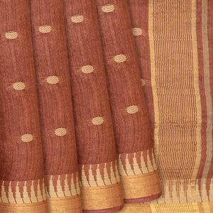 Brown Woven Tussar Silk Saree With Rudraksham Motifs-Brown