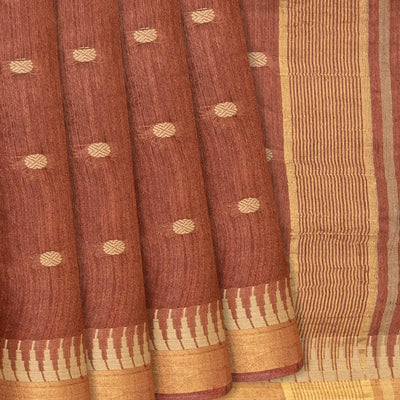 Brown Woven Tussar Silk Saree With Rudraksham Motifs-Brown