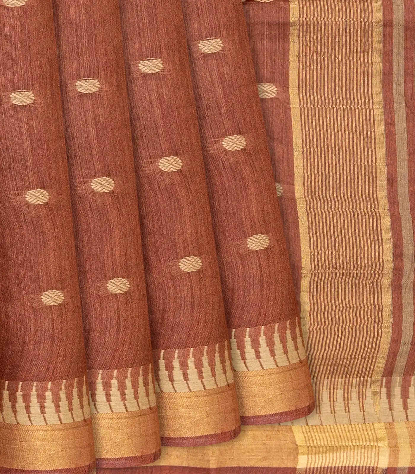Brown Woven Tussar Silk Saree With Rudraksham Motifs-Brown