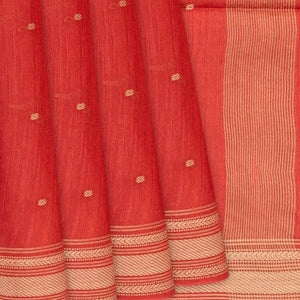 Dark Peach Woven Tussar Silk Saree With Button Motifs-Dark Peach