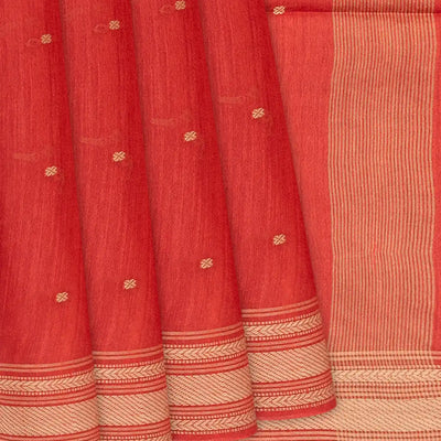 Dark Peach Woven Tussar Silk Saree With Button Motifs-Dark Peach