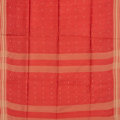 Dark Peach Woven Tussar Silk Saree With Button Motifs-Dark Peach