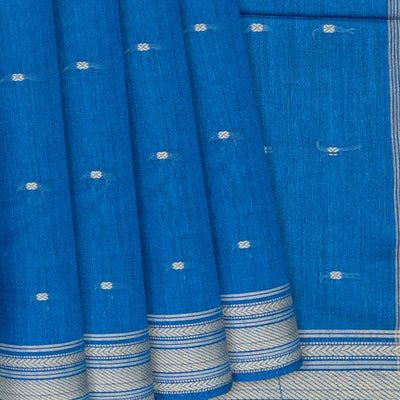 Blue Woven Tussar Silk Saree With Button Motifs-Blue