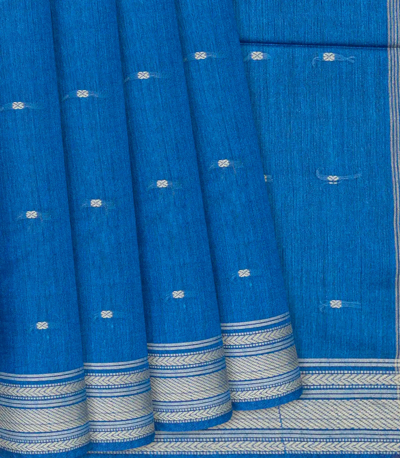 Blue Woven Tussar Silk Saree With Button Motifs-Blue