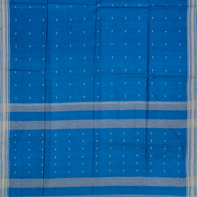 Blue Woven Tussar Silk Saree With Button Motifs-Blue