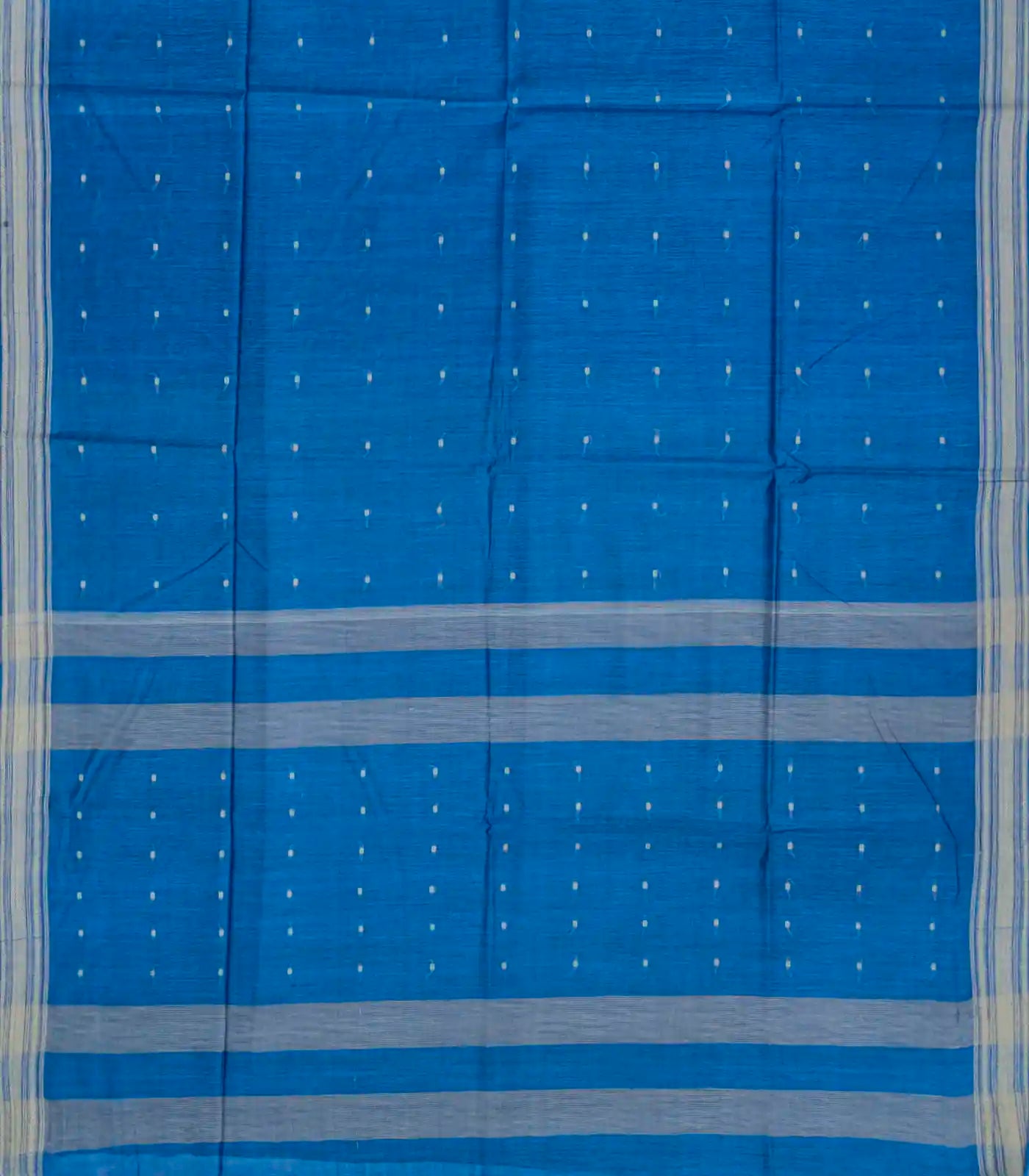 Blue Woven Tussar Silk Saree With Button Motifs-Blue