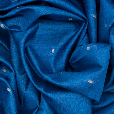 Blue Woven Tussar Silk Saree With Button Motifs-Blue
